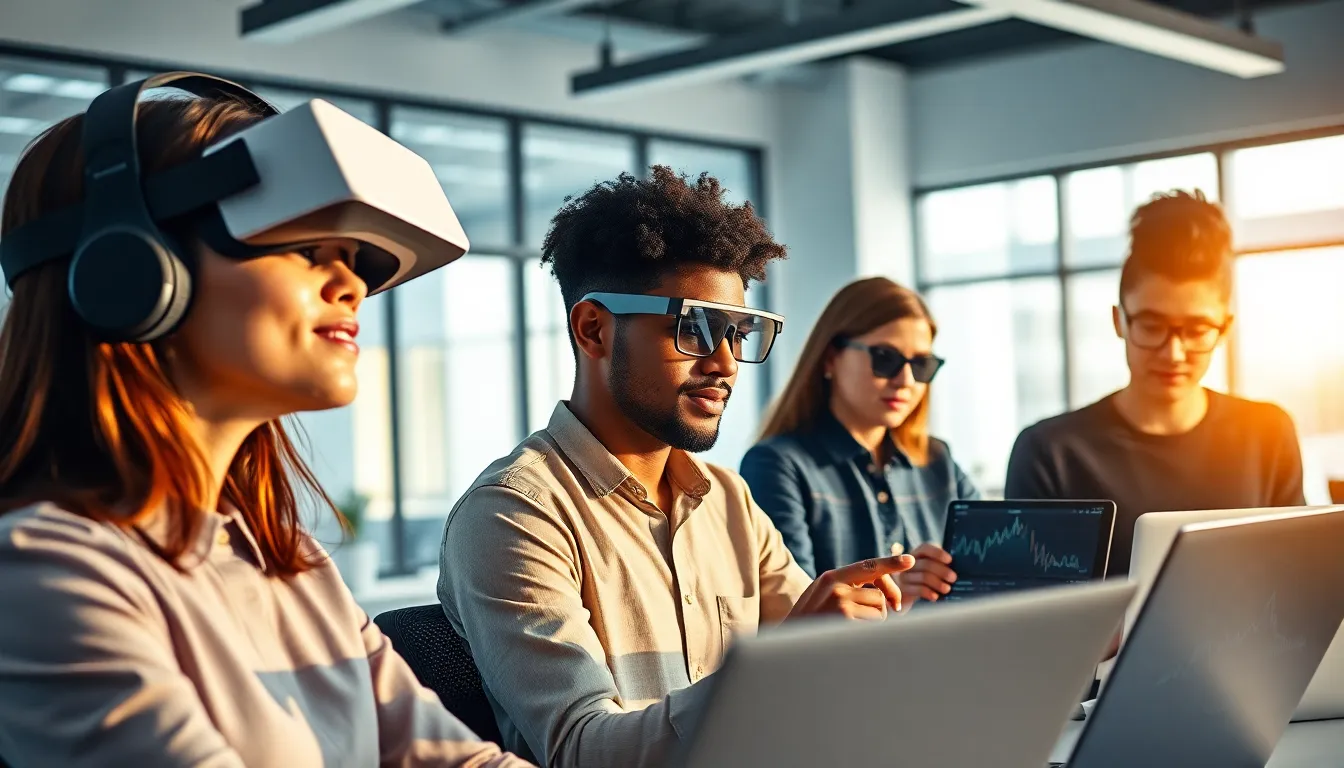 diverse professionals using meta wearables in a modern office.