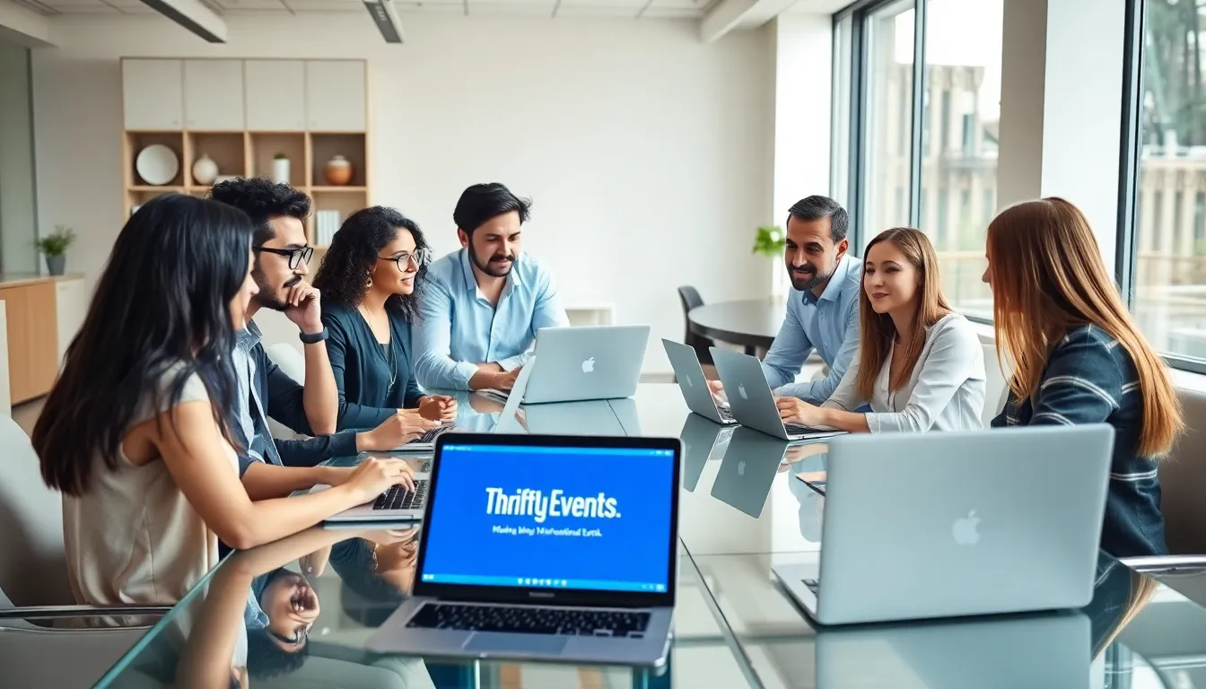 diverse team collaborating in a modern office setting on event planning.